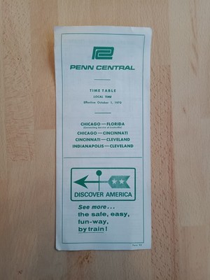 Penn Central RR Fahrplan 1. Oktober 1970 Chicago-Florida Cincinnati-Cleveland