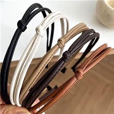Sinalty Black Brown White Leather Headbands Thin Cute Knotted HairBands