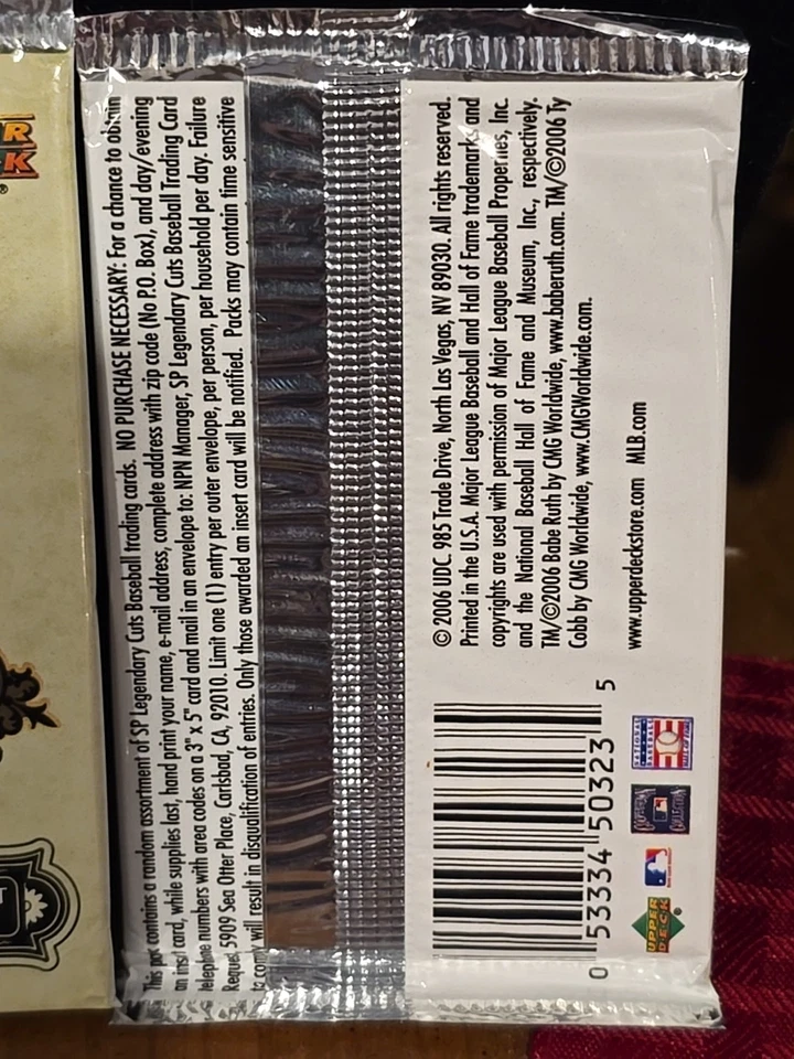 Paquete sellado de béisbol SP Legendary Cuts Upper Deck 2006 Foto 2 de 2