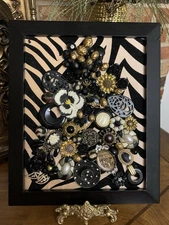 vintage style jewelry art Floral Collage framed