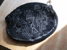 Vintage Black Beaded Evening Clutch Purse 1930 s Czechoslovakia