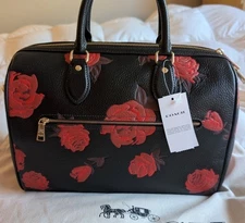 NWT Coach Rowan Large Satchel Bag With Floral Print CCE27 Black Red