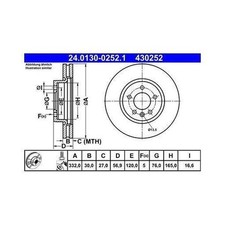 Image of 2x ATE 24.0130-0252.1 Brake Disc Pair Front Axle For VW