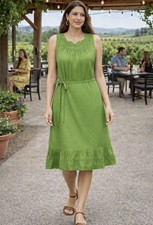 Talbots Baby Doll ruffle Hem lime green cotton dress sleeveless womens 8P Lined