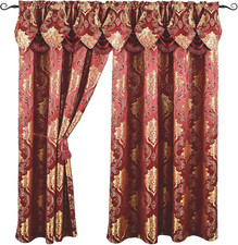 Luxury Jacquard Curtain Panel with Attached Waterfall Valance, 54 by 84-Inch Ang