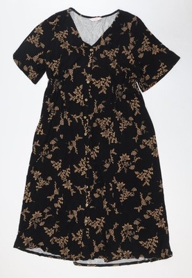 Julipa Damen schwarz Blumenmuster Polyester A-Linie Größe 8 V-Ausschnitt Knopf - elastisch