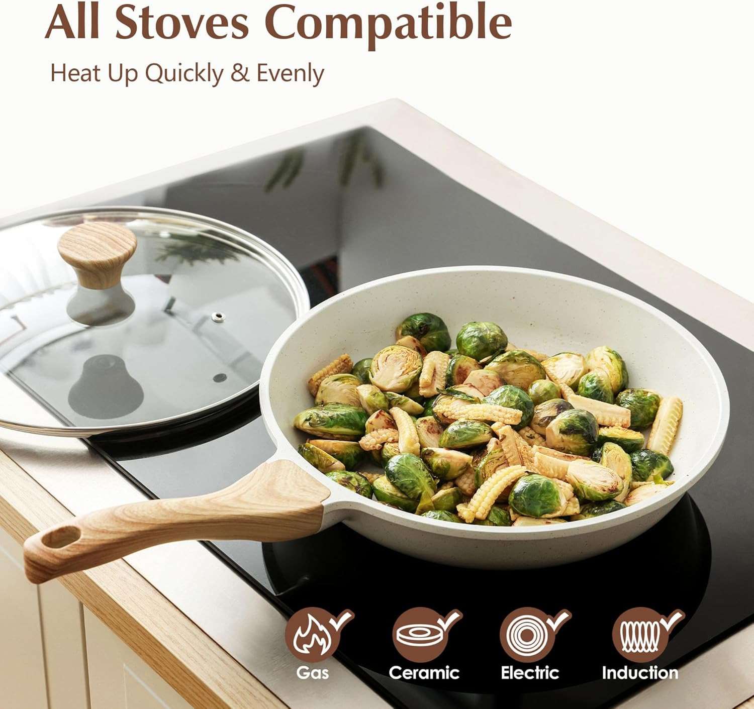 SENSARTE Nonstick Ceramic Frying Pan with Lid 8/9.5/10/11/12.5 Inch Omelet Pan S