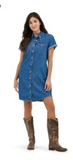 Lee Women's Heritage Western Sleeveless Midi Blue Denim Dress Button Down Sz M