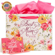 Three Piece Landscape Gift Bag W/Card  Tissue Paper Set for Mothers - Best Mom