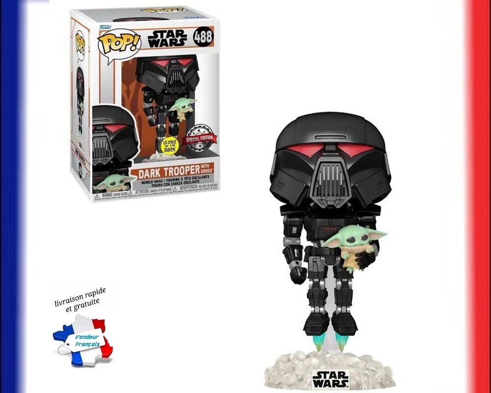 Figurine Funko Pop Star Wars N° 488 Dark Trooper avec Grogu en vinyle