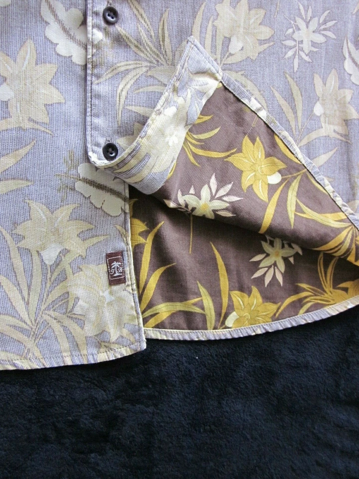 Camisa Hawaiana Para Hombre TOMMY BAHAMA S/S Marrón, Beige y Dorado Flora Aloha Talla L Foto 3 de 4
