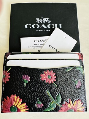 NWT COACH BLACK MULTI FLORAL PRINT CARD CASE CM520