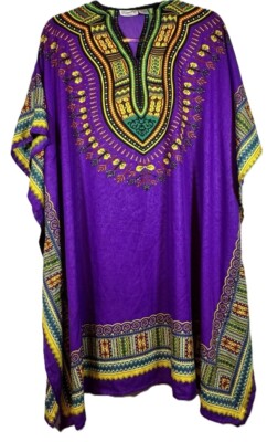 Sante Classics Colorful Gold Bead Purple V-neck Kaftan One Size