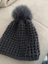 Adult Knit Ski Snow Hat With Fuzzy Pom Pom.