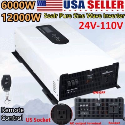 6000W 12000W Pure Sine Wave Inverter Solar Off Grid 24V to 110V 60hz US ...