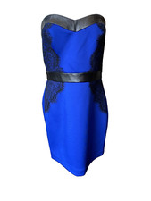 Guess Dress Woman's Size 8 Stretch Cobalt Blue Black Lace & Pleather Michele