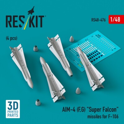 1/48 Reskit RS48-0476 AIM-4 (F, G) ''Super Falcon'' missiles for F-106 (4 pcs) (3D