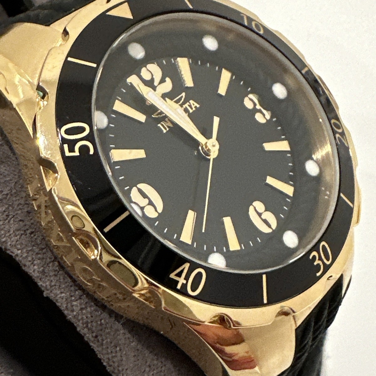 Invicta 17486 Angel Gold tone Case Black Silicone Strap 