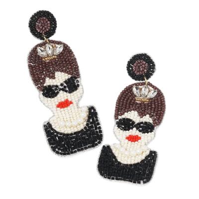 Audrey Hepburn Breakfast At Tiffany's Portrait Seed Bead Post Earrings