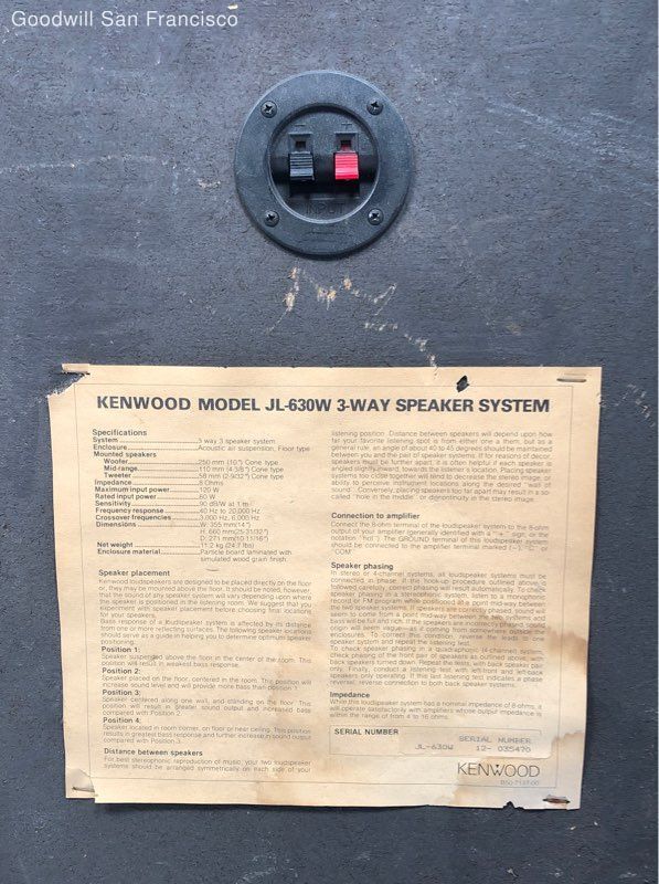 Kenwood Model JL630W 3Way 3 Speakers System Acoustic Air Suspension