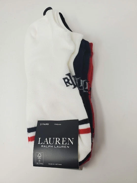 LAUREN RALPH LAUREN Womens 3 Pack Low-Cut Athletic Ankle Socks 9-11 (shoe 4-10.5
