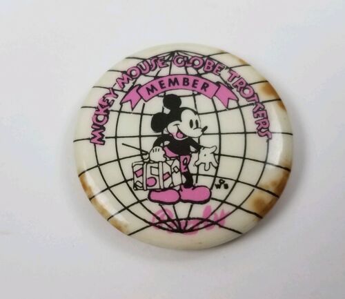 Vintage Disneyana Mickey Mouse Globe Trotters Member Pin Button Pinback - Picture 1 of 6