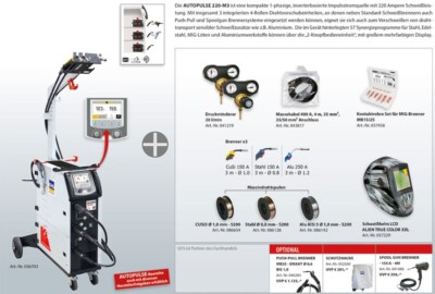 GYS MIG MAG Schweißinverter AUTOPULSE 220M 220 M3 D36703 mit viel Zubehör