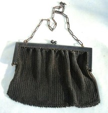 Antique Purse Metal Mesh Chain Maille Black 5 1/4" wide