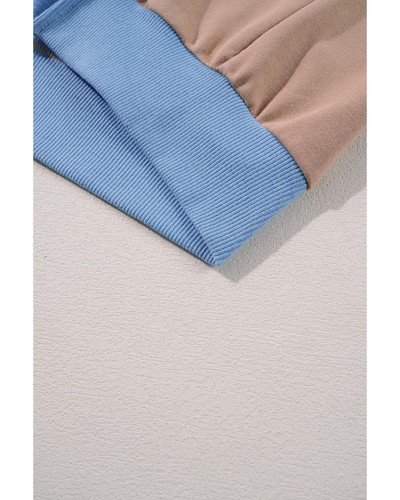 Sky Blue Ribbed Detail Color Block Sleeve Baggy Sweatshirt - XL - Picture 4 of 10