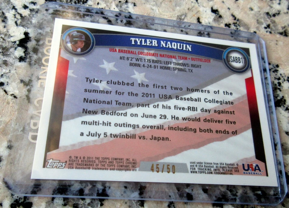 TYLER NAQUIN 2011 Topps Chrome Gold Refractor SP 45/50 Rookie Card RC Brewers🔥$ - Image 2 of 2