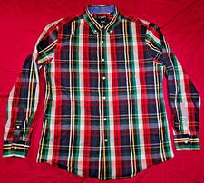 Chaps Men L Dress Shirt Long Sleeve Button Down Easy Care Plaid White Blue Green