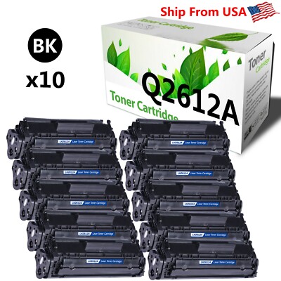 10PK Q2612A 2612A Toner Cartridge Work With HP LaserJet 1010 Printer (Black)