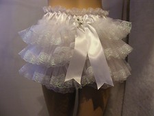 ADULT BABY SISSY WHITE SATIN FRILLY BUM DIAPER COVER PANTIES