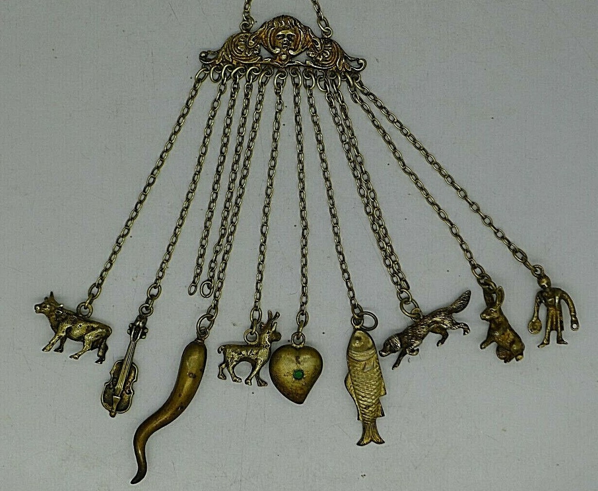 ANTIQUE 800 SOLID SILVER HANGING CHARM CHATELANE … - image 1