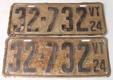 1924 ANTIQUE MATCHED SET VERMONT LICENSE PLATE CAR AUTO 32-732