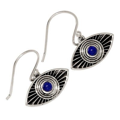 Evil Eye - Natural Lapis Lazuli - Afghanisthan 925 Silver Earrings ALLE-17299