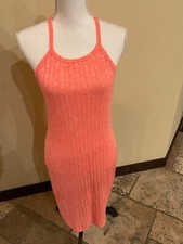 American Dream Women's Junior's Orange Racerback Ribbed Bodycon Dress Medium
