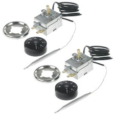 2 x WATER BOILER THERMOSTATS 0-90°C 1000mm CAPILLARY WITH 42mm KNOB & BEZEL
