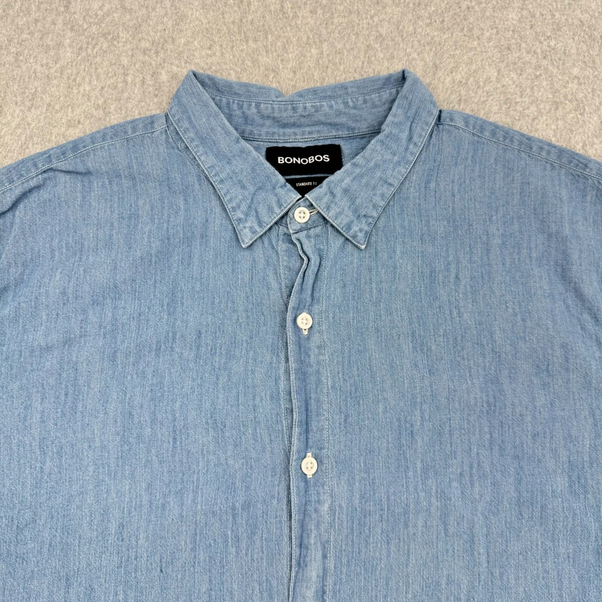 Chemise Bonobos Homme Manches Courtes Bleu Chambray - Taille 2XL (XXL) Coupe Standard, Boutonnée, Légère Et Confortable