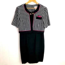 Vintage Petite Perceptions Black and Bright Pink Suit Dress Little Jacket 8P