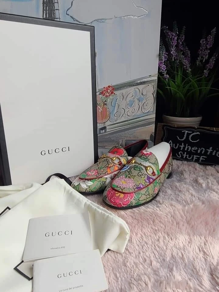 GUCCI Jordaan multicolore Supreme GG toile imprimé floral malaga mocassins pour enfants, s5