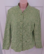 Dialogue Textured Floral Blazer Jacket Mandarin Collar Apple Green Size L