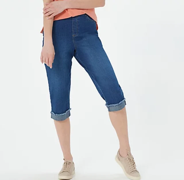 Denim & Co. - Pull-on 5-Pocket Capri Pants with Roll Cuff - Dark Wash