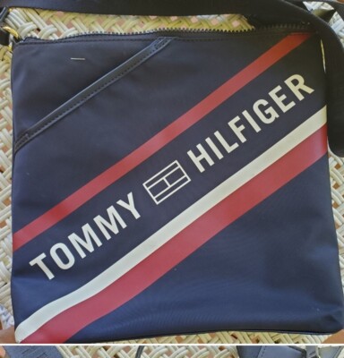 TOMMY HILFIGER SKYLER NYLON ZIP TOP TOTE NAVY ,adjustable straps New Read