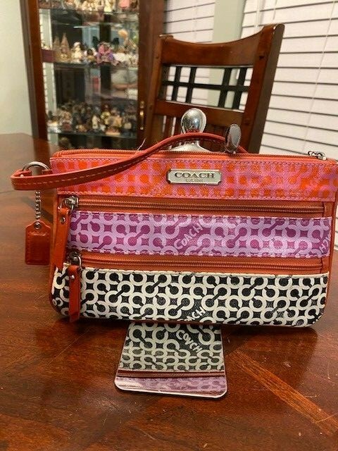 COACH CJI OP ART Double ZIP WRISTLET # 42160 PINK MULTI | eBay
