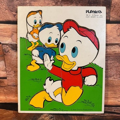 Vintage Playskool Disney Huey Dewey Louie Wooden Puzzle 10 Pieces USA Duck
