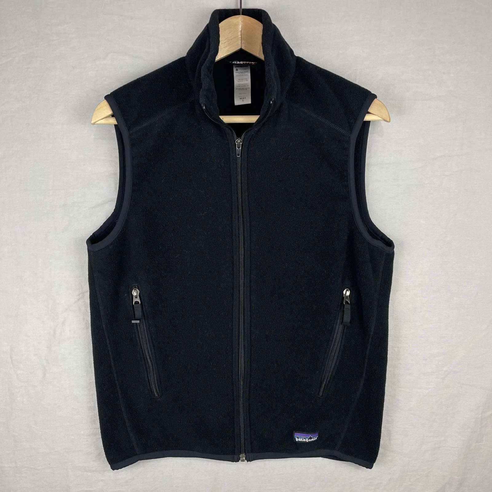Patagonia Synchilla Vest Mens Small Black Full Zip Fleece Outdoors Made In USA