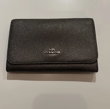 Coach Slim Envelope Wallet F1780 – Gunmetal Gray Crossgrain Leather – Snap Flap