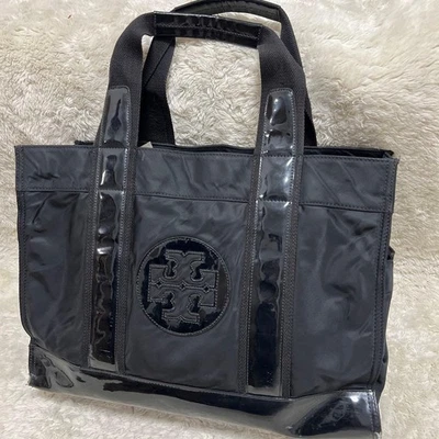 TORY BURCH Cabas À Logo En Cuir Verni Pour Femme Noir Authentique - Photo 1/4