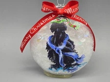Christmas snow globe style ornament chicken silky silkie hen black scarf hat